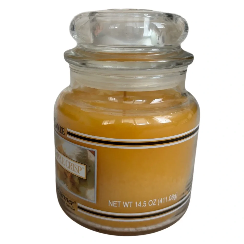 Yankee Candle Jar Warm Apple Crisp Vintage Black Band Gold Tan Yellow 14.5 Oz